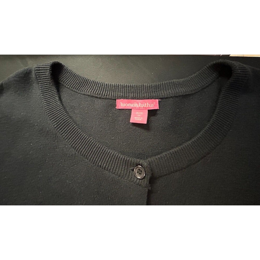 Woman Within Black Cardigan 2X 26/28 Classic Button Down Banded Hem Sweater Plus